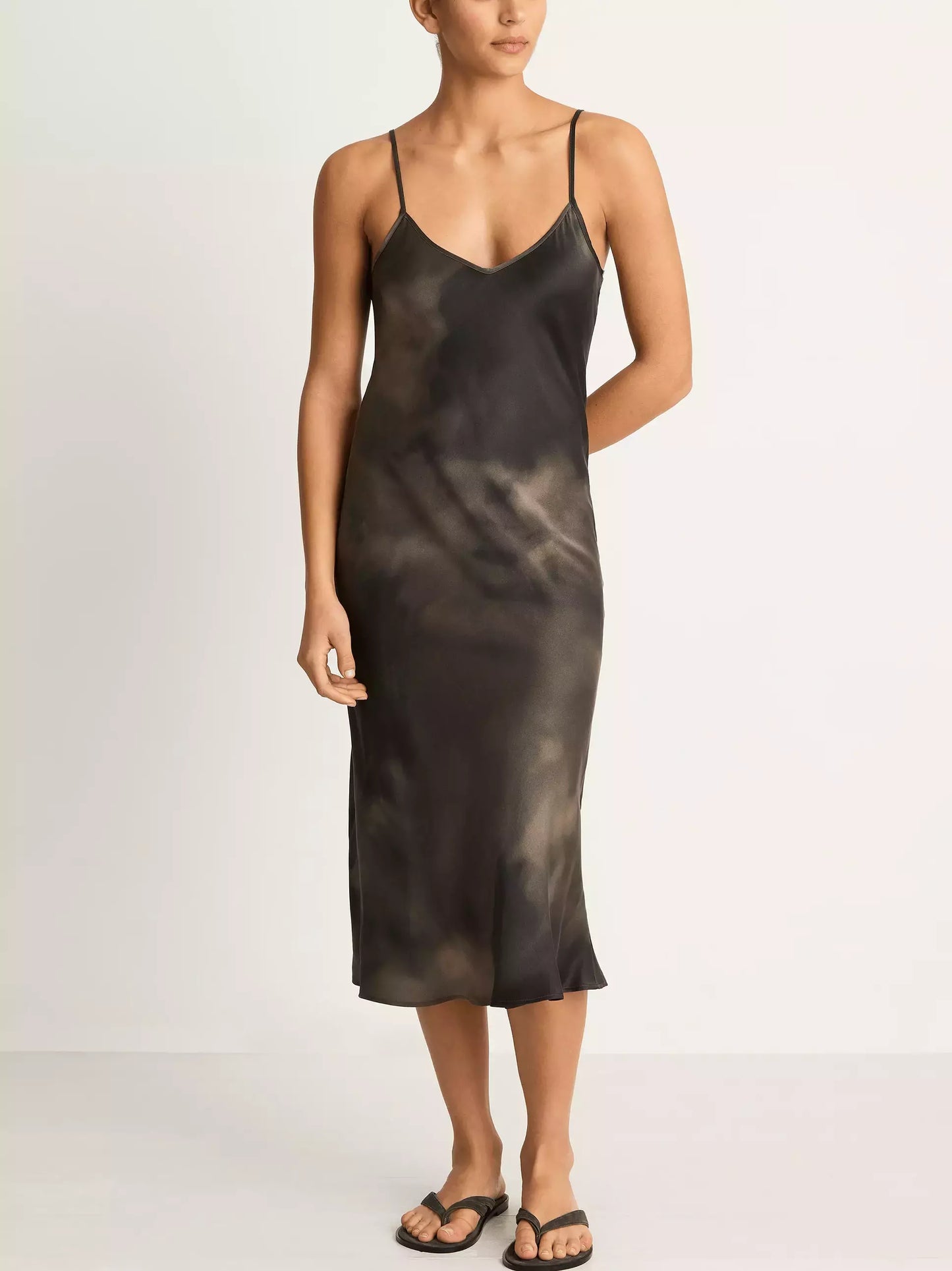 Silk Sand-Washed Midi Slip Dress featuring vibrant tie-dye pattern and elegant design