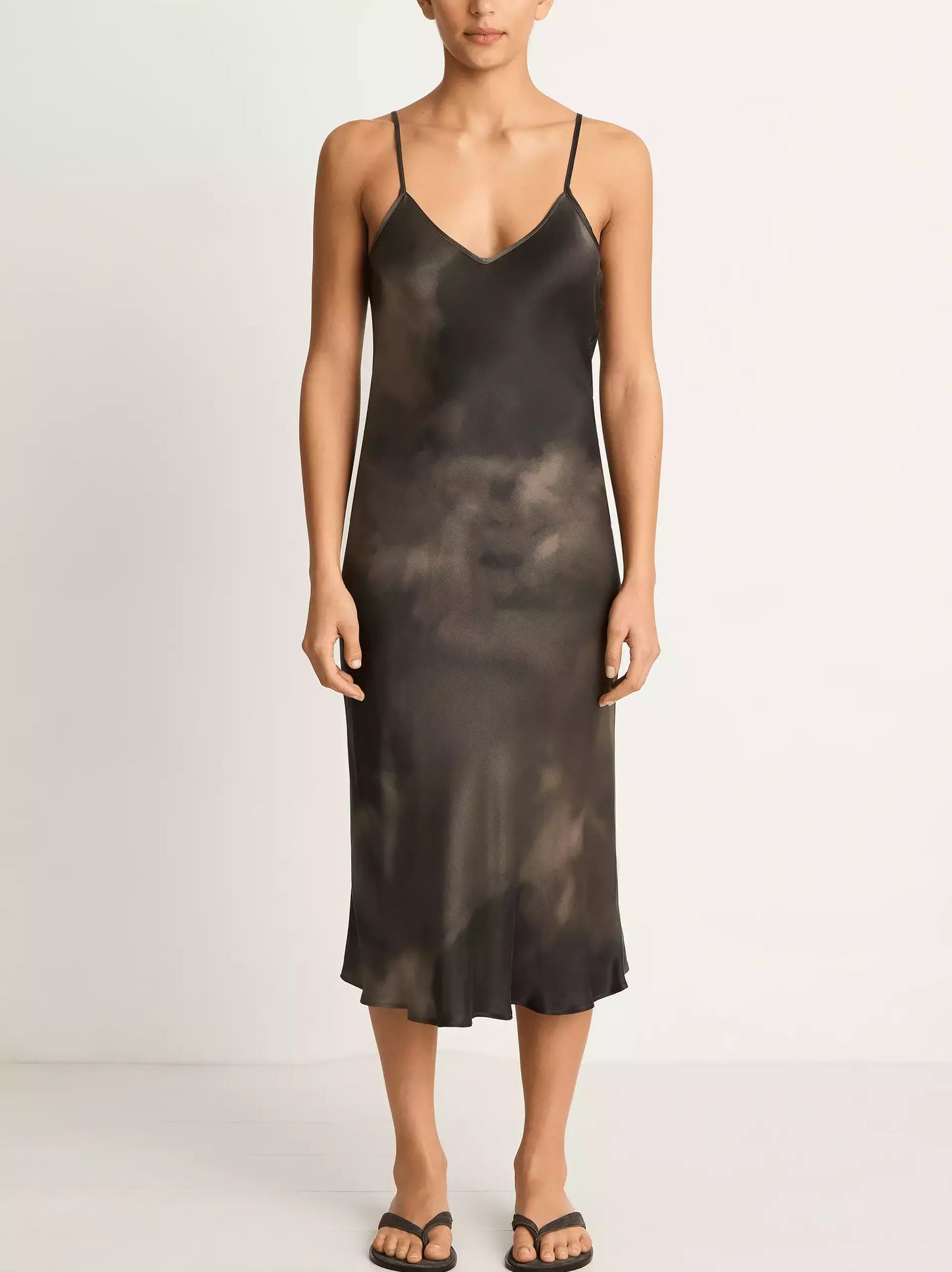 Silk Sand-Washed Midi Slip Dress showcasing a stylish sleeveless midi slip design