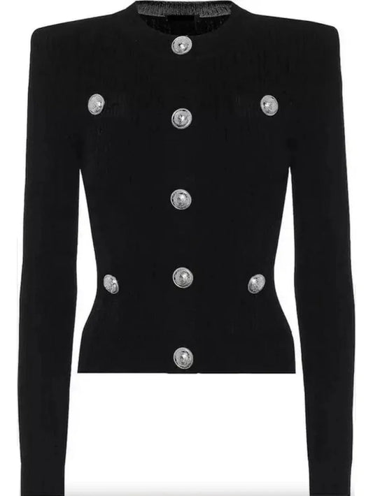 Silver-Button Cardigan Sweater Black - Sweaters & Knitwear