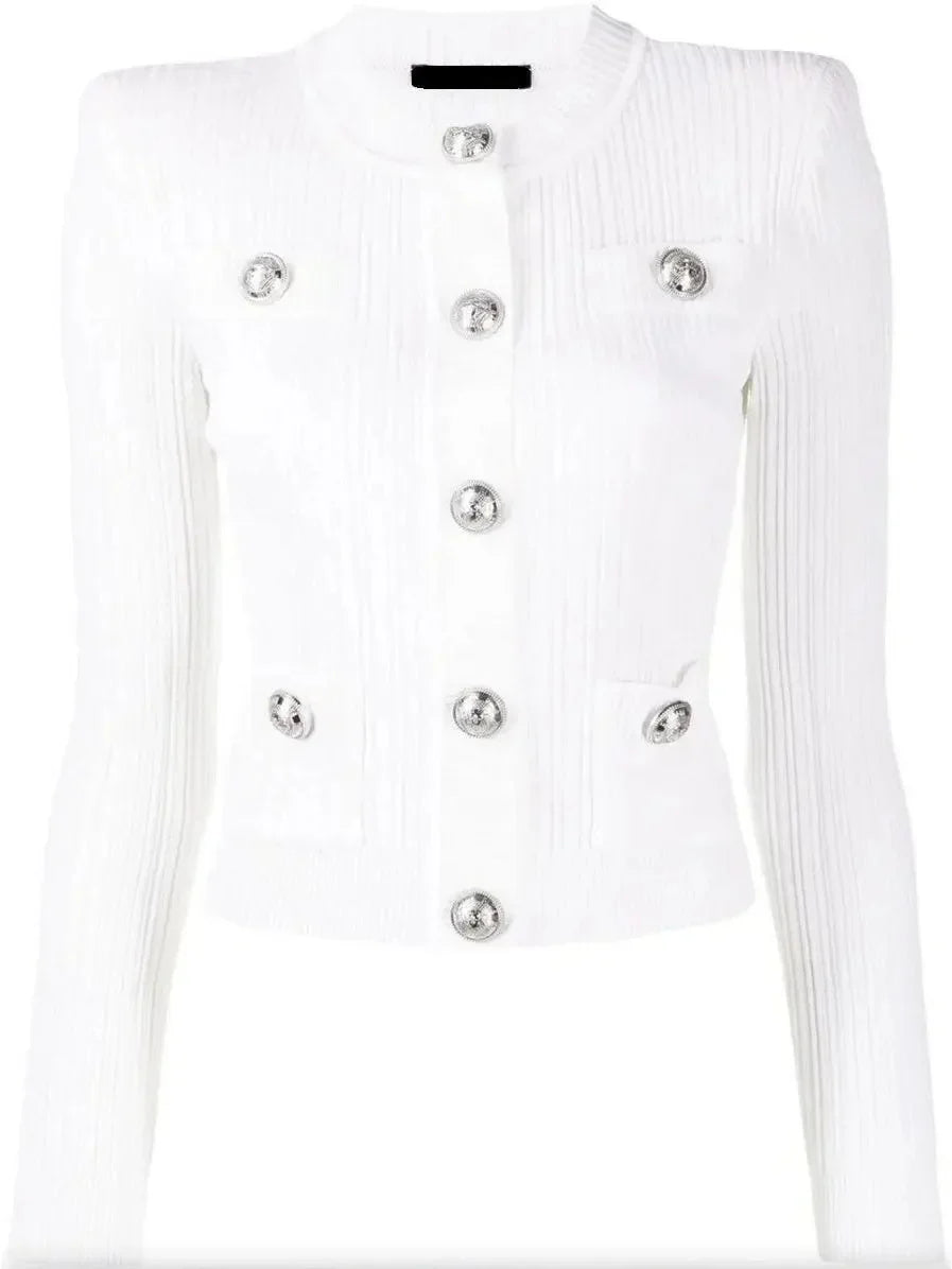 Silver-Button Cardigan Sweater White - Sweaters & Knitwear