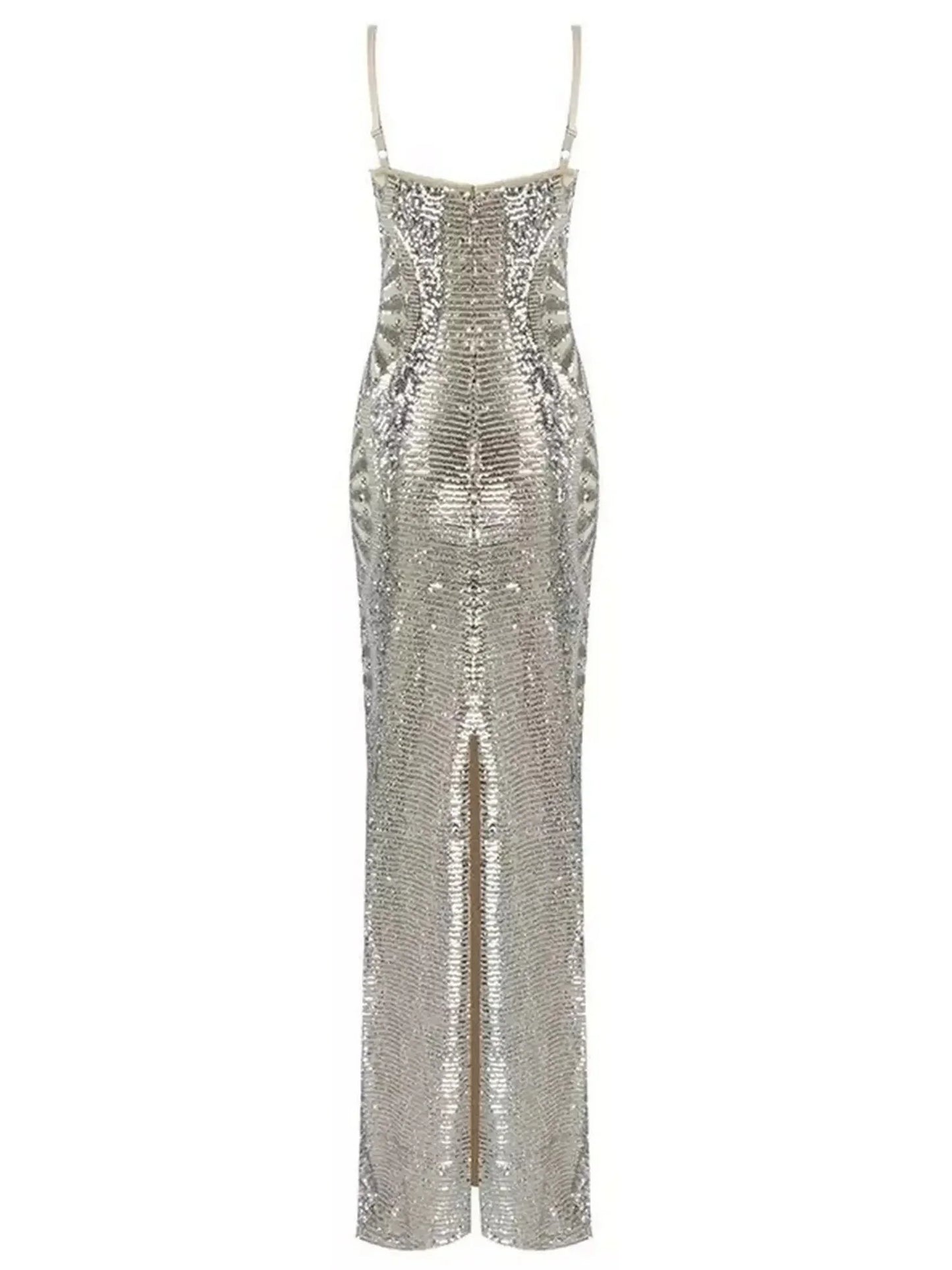Silver Sequin-Embellished Evening Gown - Dresses