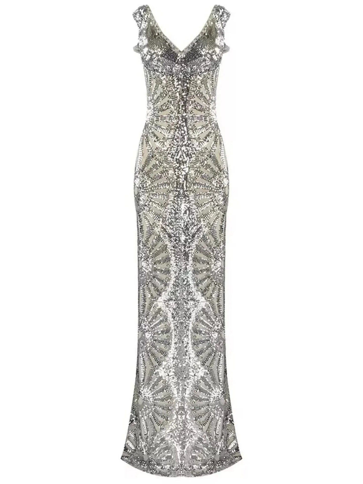 Silver Sequin-Embellished Evening Gown - xs - Dresses