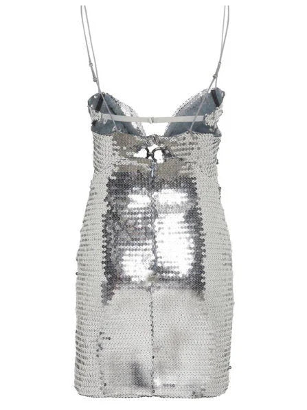 Silver-Sequined Cut-Out Sleeveless Mini Dress - Dresses