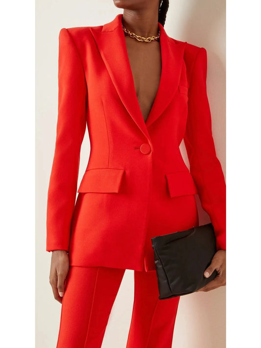 Single-Breasted Blazer and Flared Pant Suit Bright Red