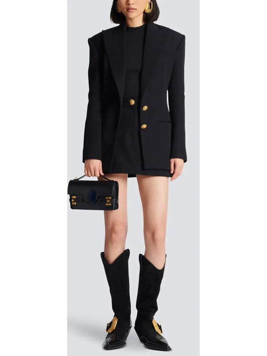 Single-Breasted Cinched Waist Jacket in Black - Jackets