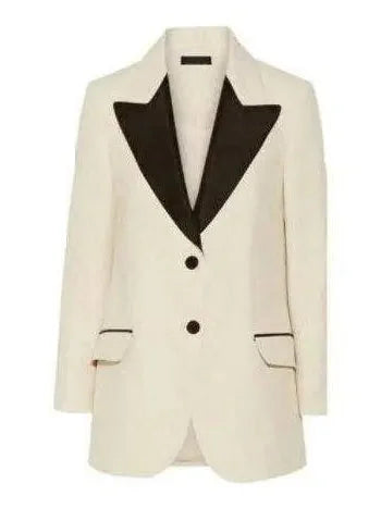 Single-Breasted Contrast-Trim Blazer and Pant Suit - Suits & Sets