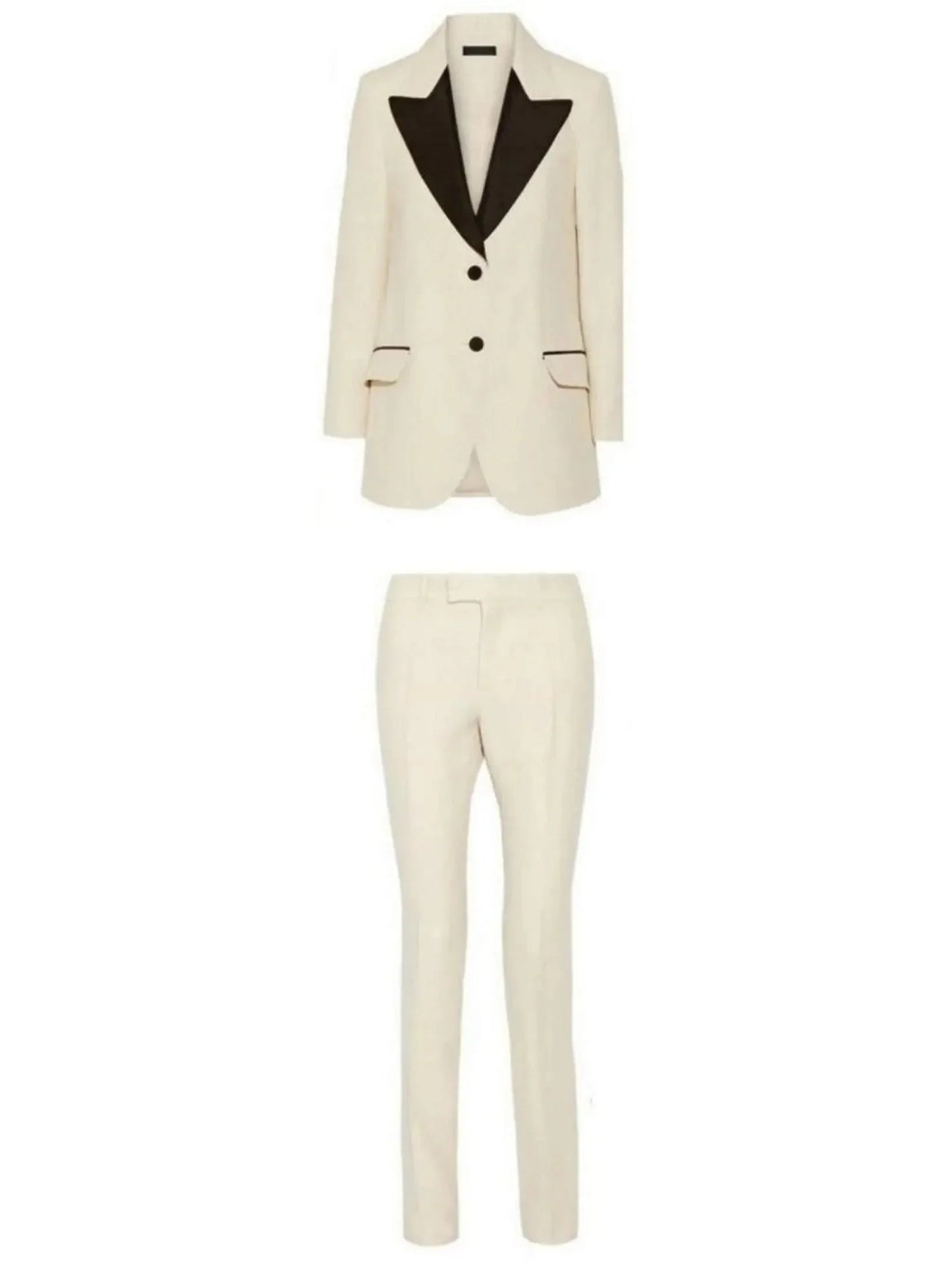 Single-Breasted Contrast-Trim Blazer and Pant Suit - s - Suits & Sets