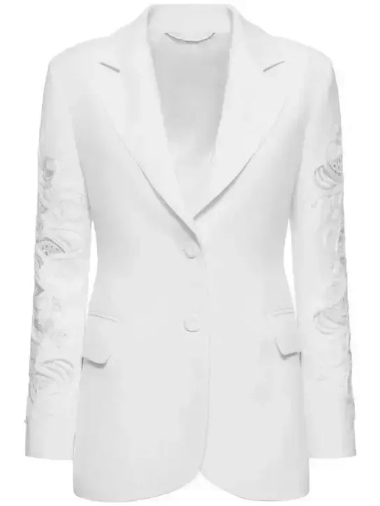 Single-Breasted Fitted Blazer with Embroidered Sleeves - Jackets