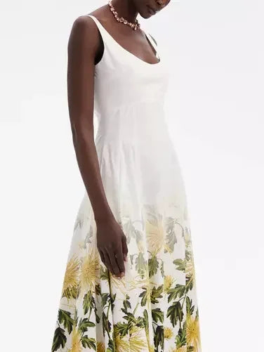 Sleeveless Fading Floral Print Midi Dress - Dresses
