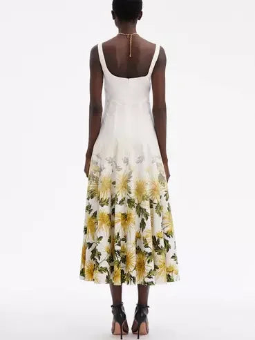 Sleeveless Fading Floral Print Midi Dress - Dresses