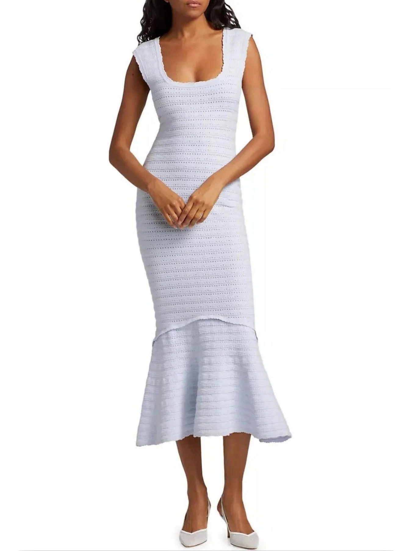 Sleeveless Knit Scoop-Neck Midi Dress - S - Dresses