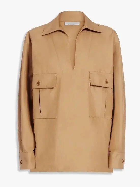 Split-Neck Canvas Blouse - Tops