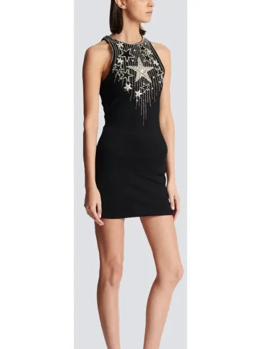 Stars Embroidered Short Dress - Dresses