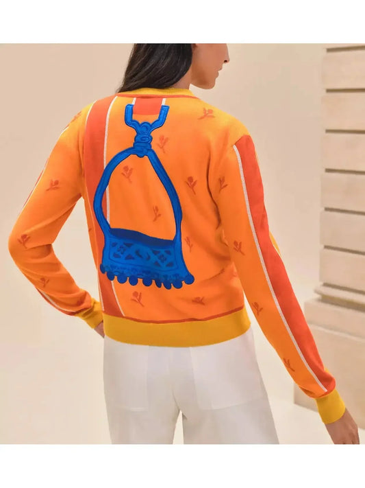 Stirrup Embroidered Color-Contrast Cardigan - Sweaters & Knitwear