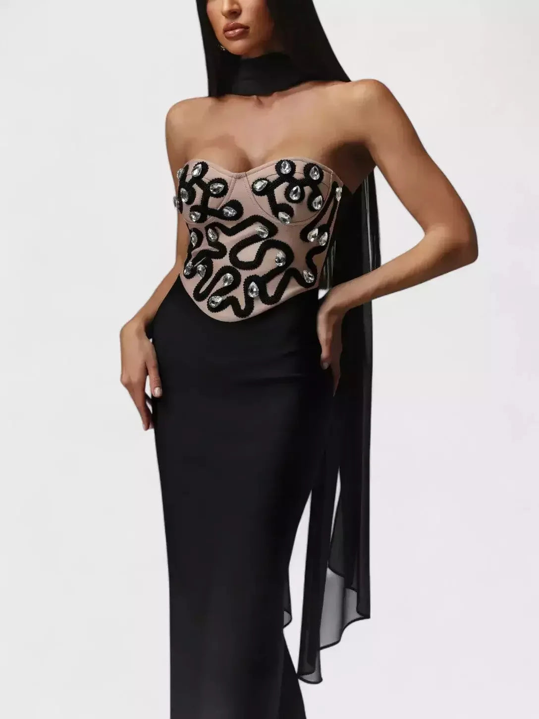 Strapless Embellished Bodycon Maxi Dress - Dresses