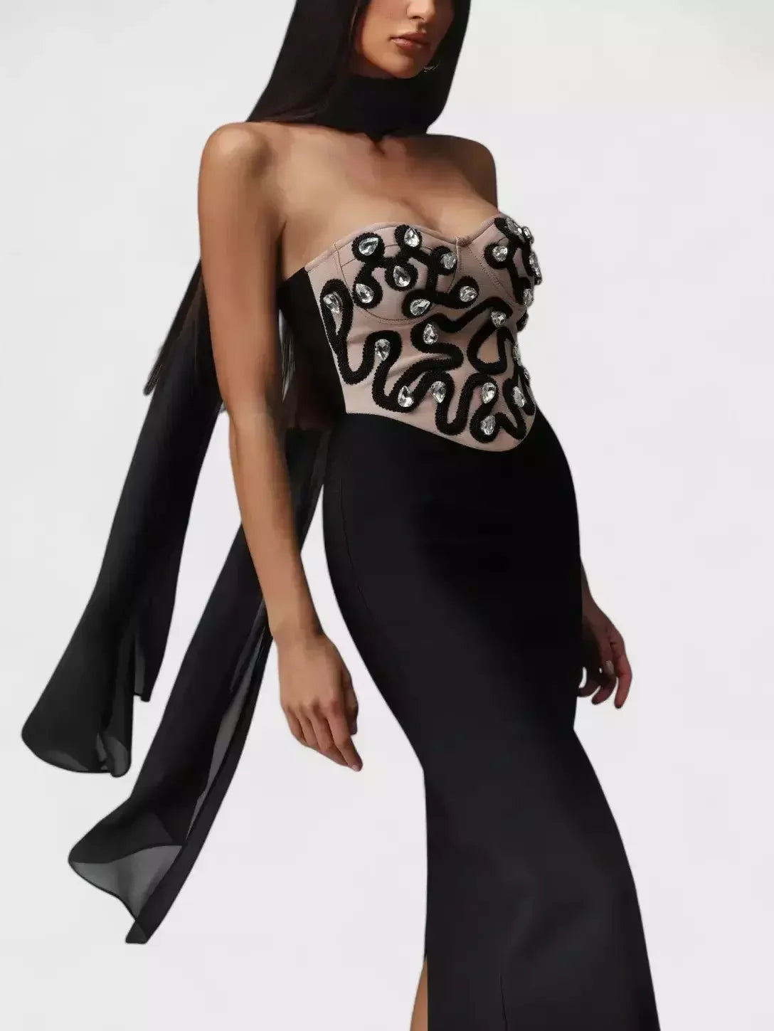 Strapless Embellished Bodycon Maxi Dress - Dresses