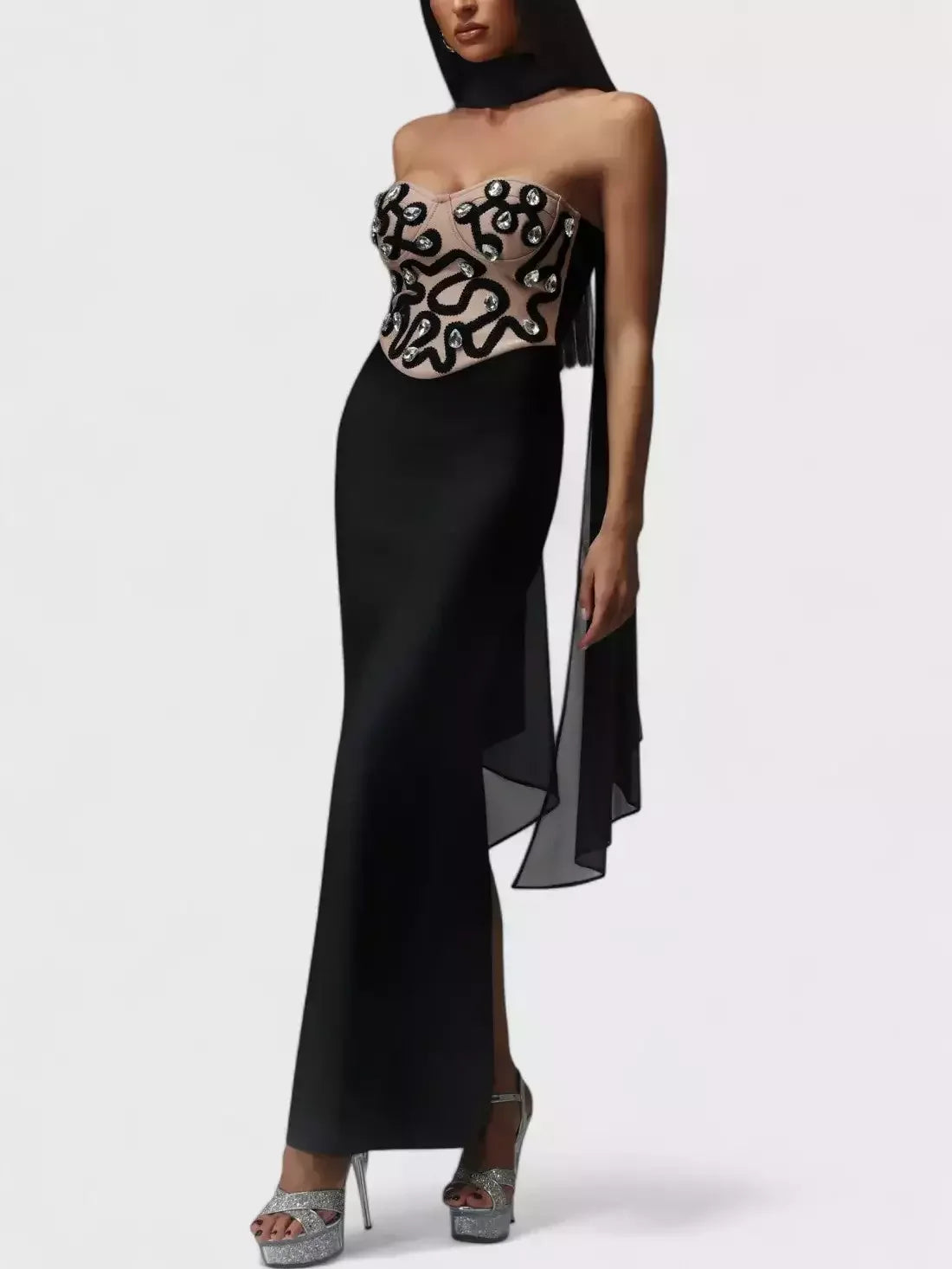 Strapless Embellished Bodycon Maxi Dress - Dresses