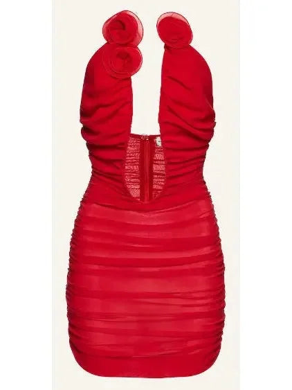 Strapless Plunge Mini Dress in Red - Dresses