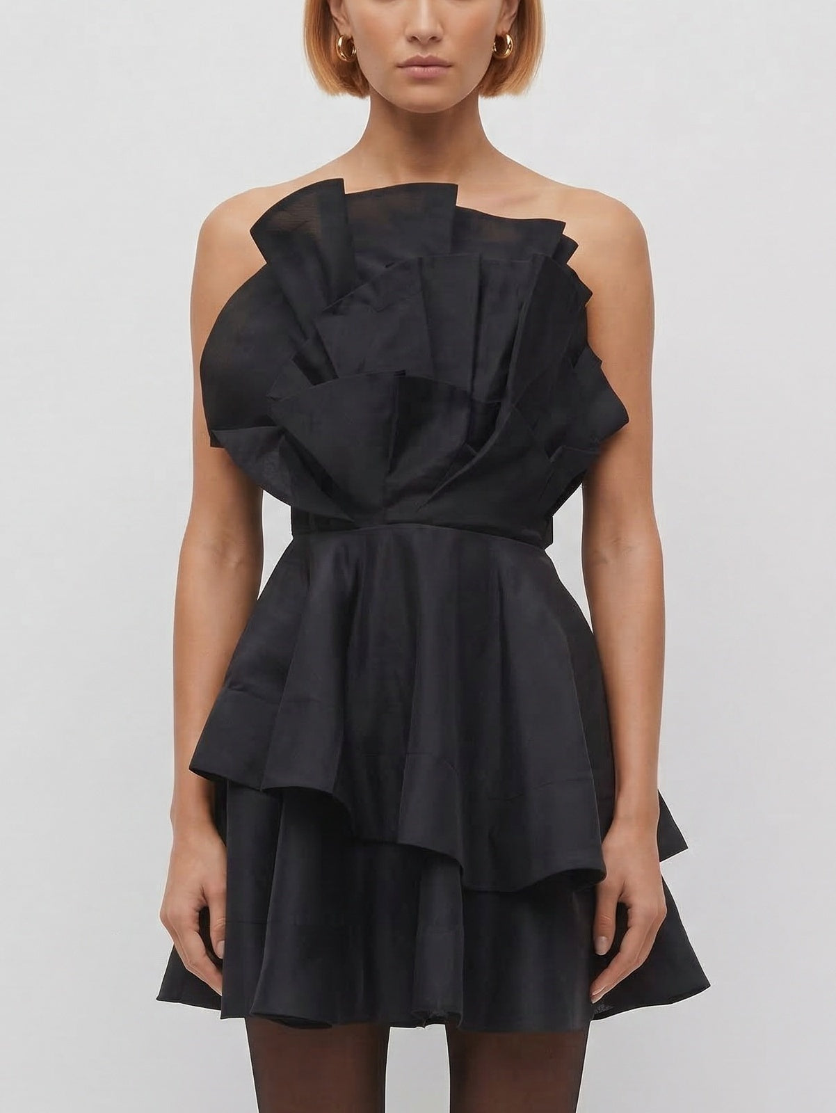 Strapless Sculpted Ruffle Mini Dress - Dresses