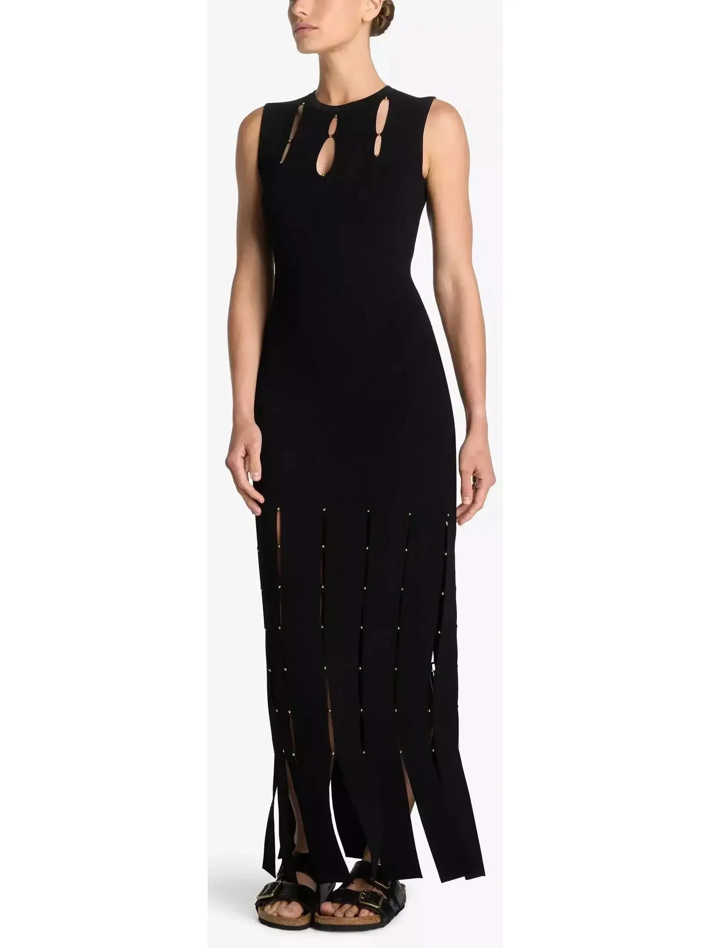 Stretch Knit Slit Gown Black - Dresses