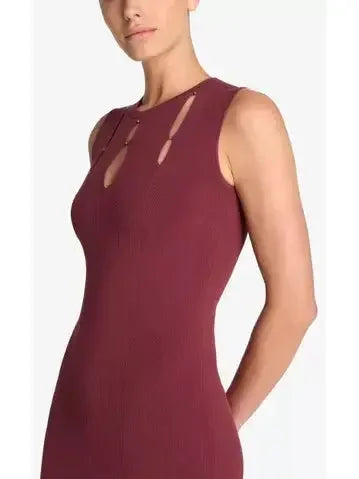 Stretch Knit Slit Gown Cranberry - Dresses