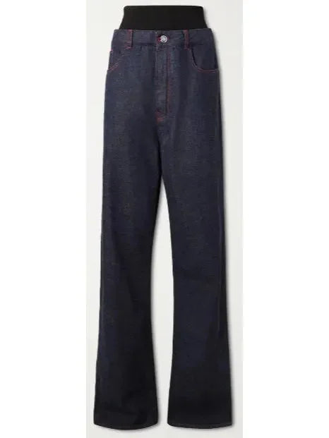 Stretch Knit-Trimmed Denim Jeans - Jeans & Pants