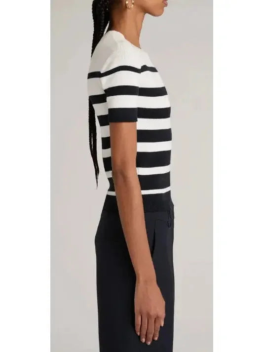 Stripe Jacquard Short-Sleeve Sweater - Sweaters & Knitwear