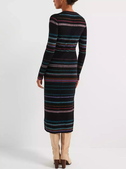 Stripe Metallic Knit Midi Dress - Dresses