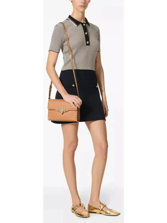 Stripe Short Sleeve Polo Sweater Dress - Dresses