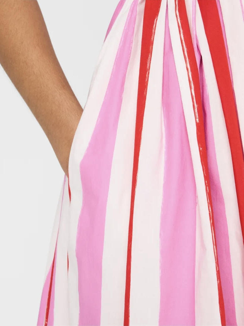 Striped Cotton Poplin A-Line Sleeveless Dress - Dresses
