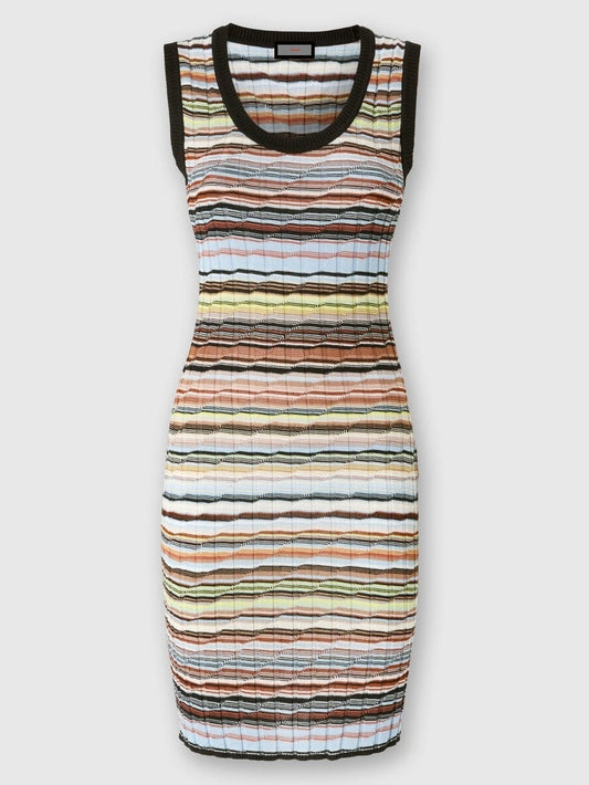 Striped Ribbed Knit Mini Tank Dress in Black and Multi - Dresses