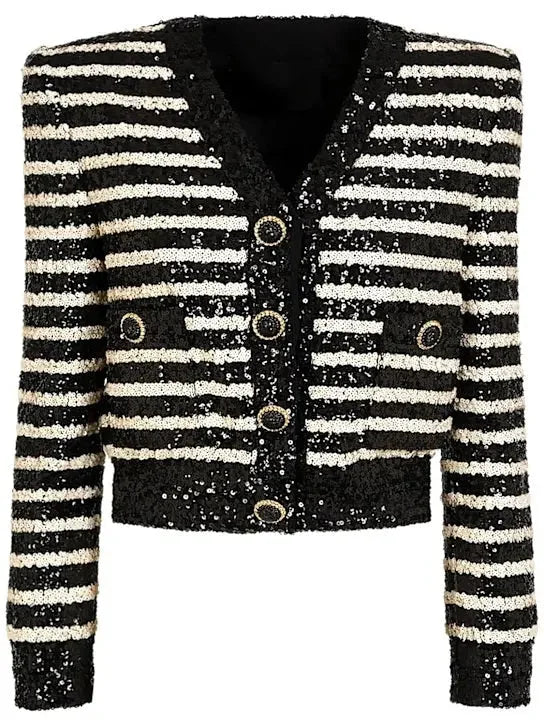 Striped Sequin-Embellished Cropped Cardigan - Sweaters & Knitwear