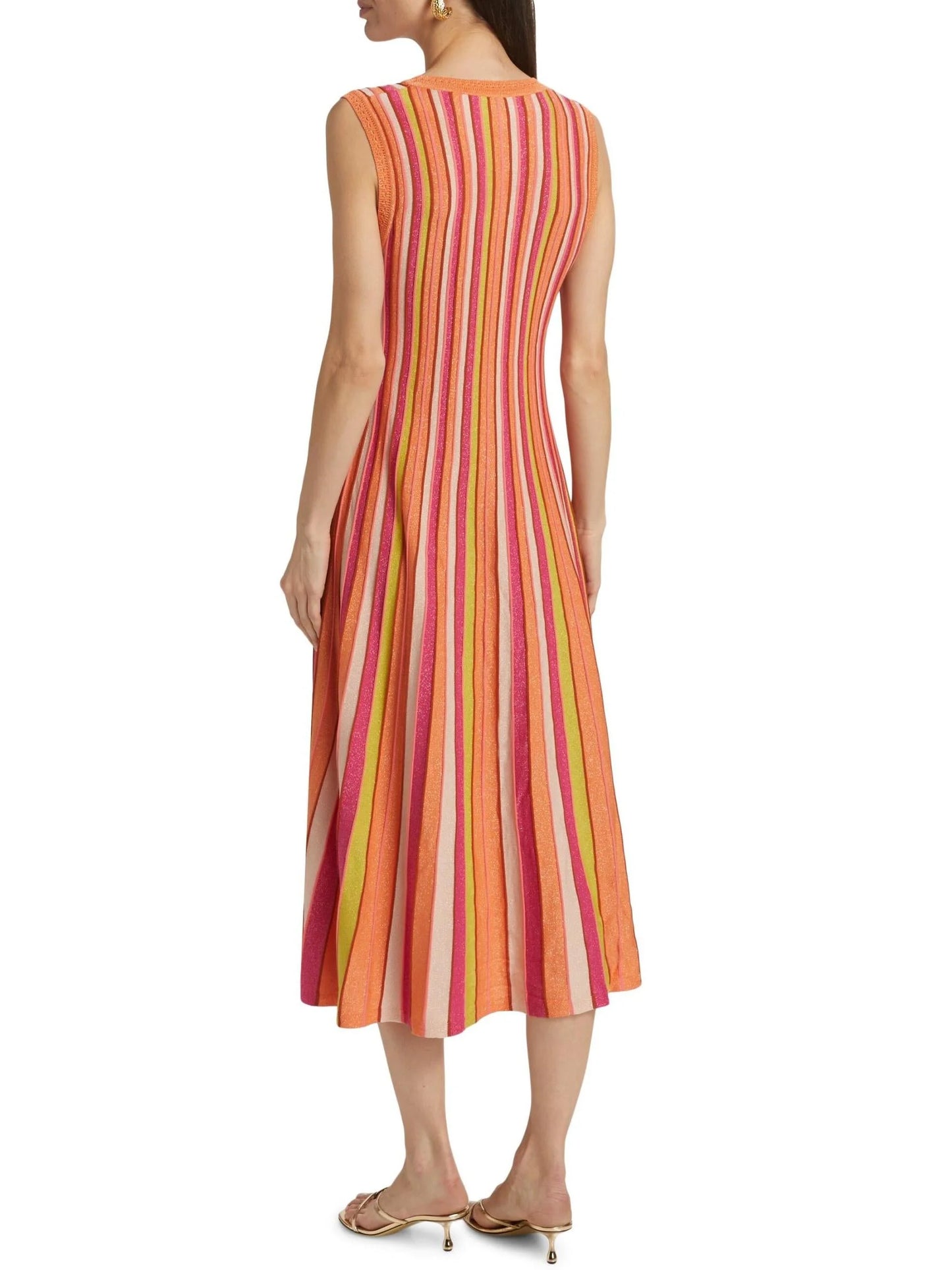 Striped Sleeveless Knit Glitter Midi-Dress - Dresses