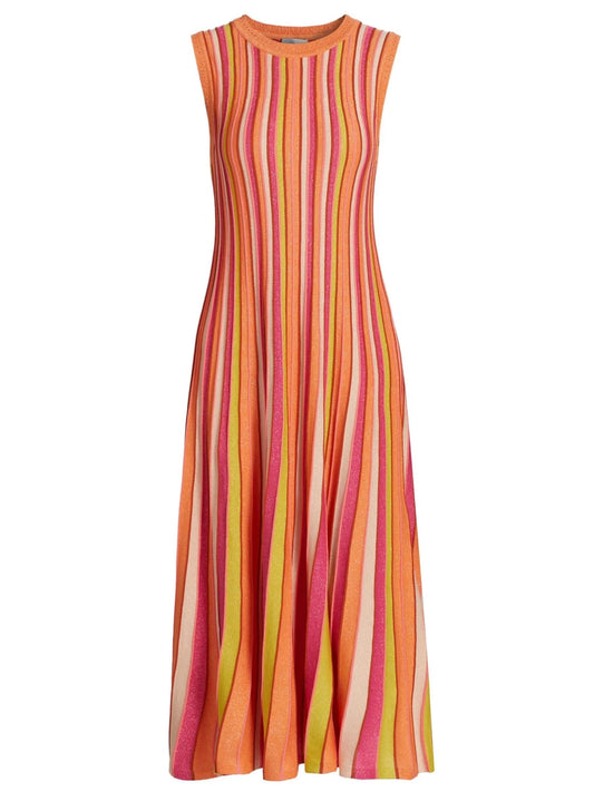 Striped Sleeveless Knit Glitter Midi-Dress - Dresses