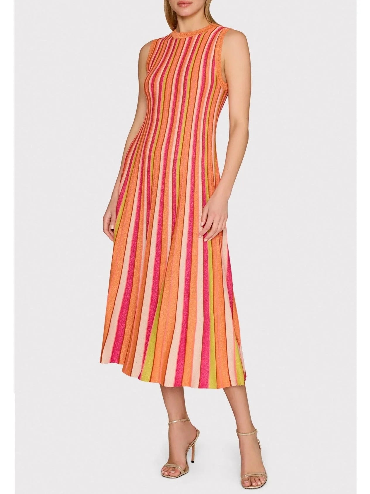 Striped Sleeveless Knit Glitter Midi-Dress - Dresses