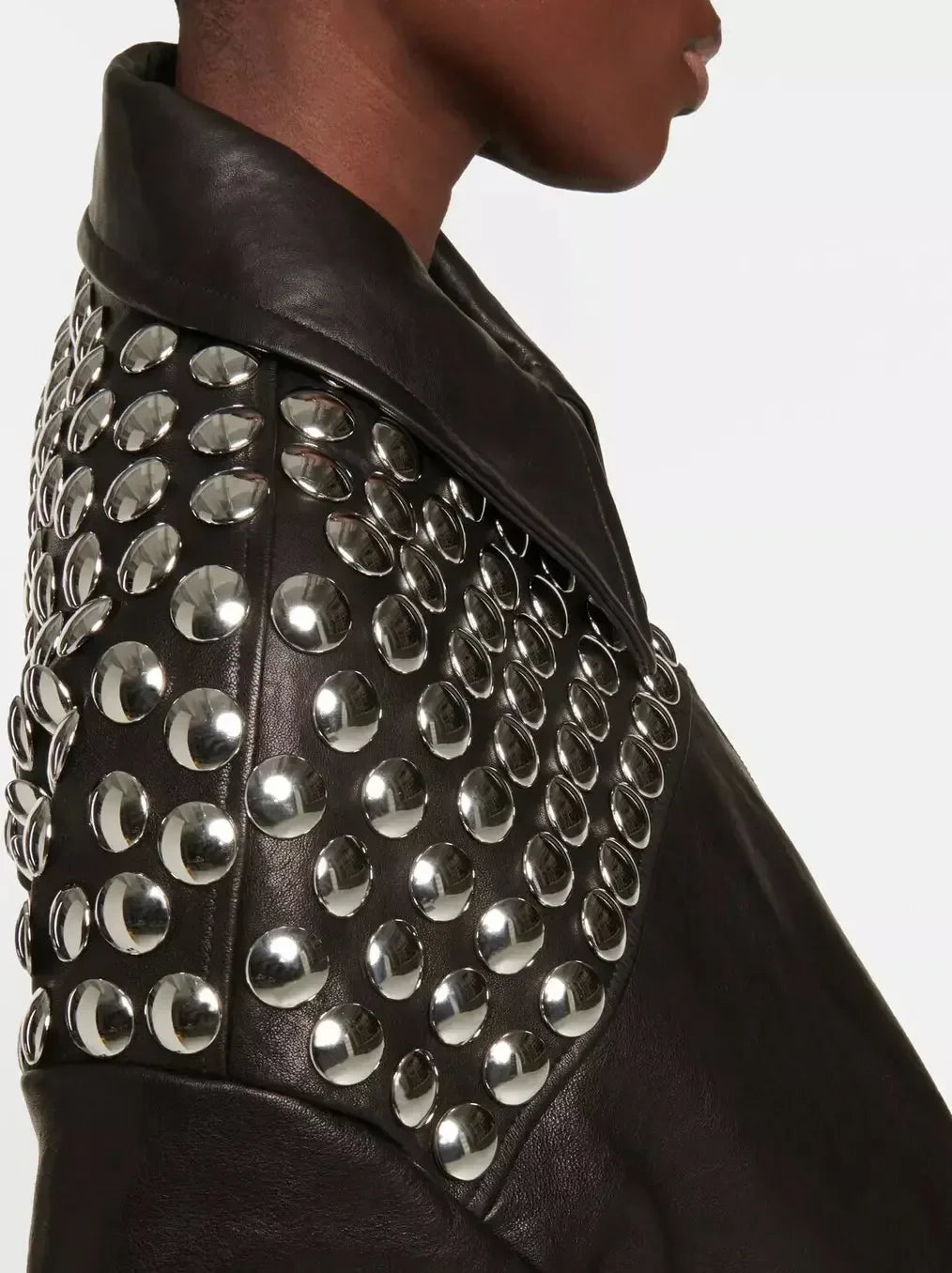 Studded Black Leather Bomber Jacket - Jackets