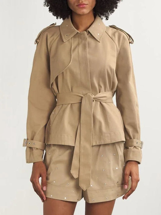Studded Cotton Trench Jacket - Jackets
