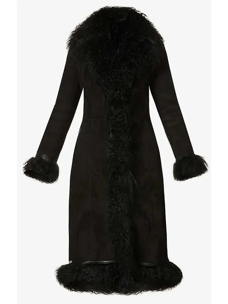 Suede and Lambswool Long Coat Black - Coats