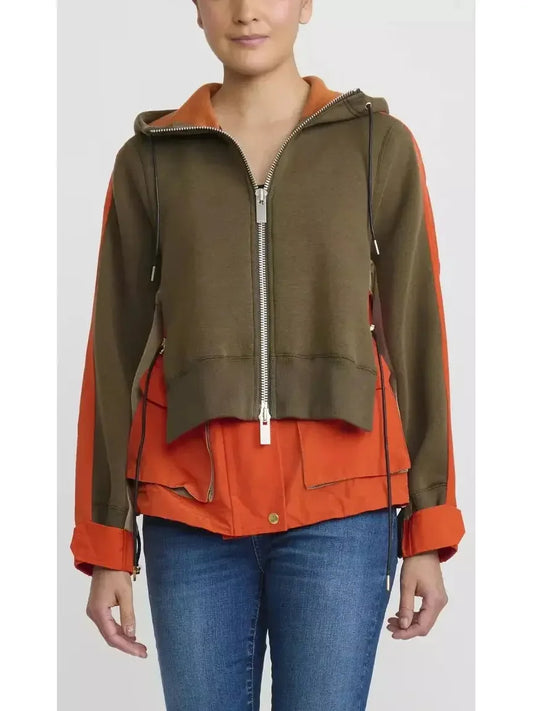 Sweatshirt & Grosgrain Hoodie in Khaki and Orange - Tops