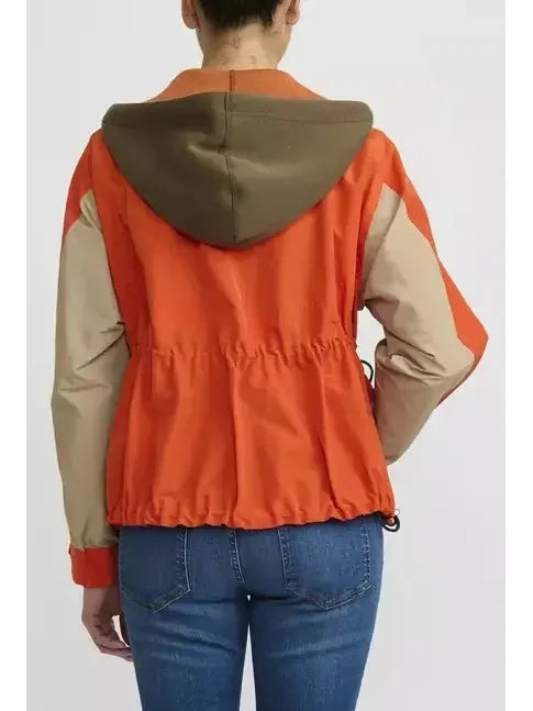 Sweatshirt & Grosgrain Hoodie in Khaki and Orange - Tops