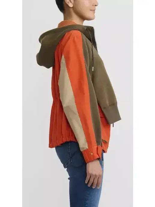 Sweatshirt & Grosgrain Hoodie in Khaki and Orange - Tops