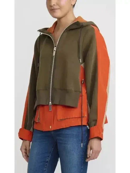 Sweatshirt & Grosgrain Hoodie in Khaki and Orange - Tops