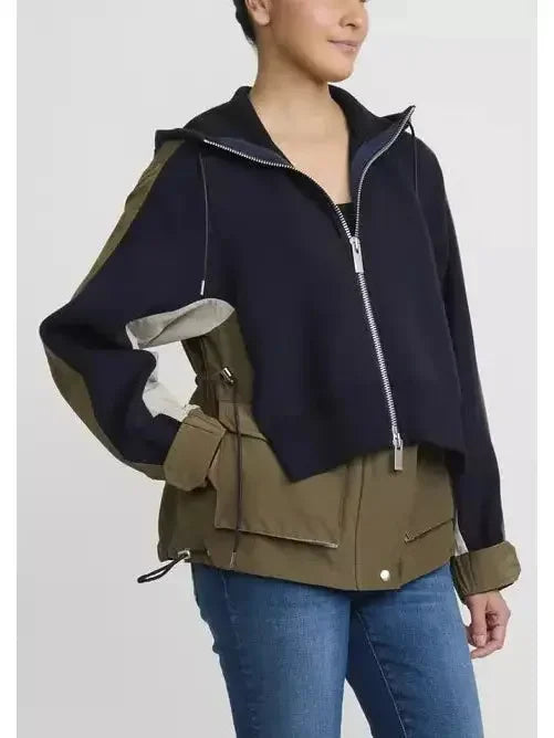 Sweatshirt & Grosgrain Hoodie in Navy and Khaki - Tops
