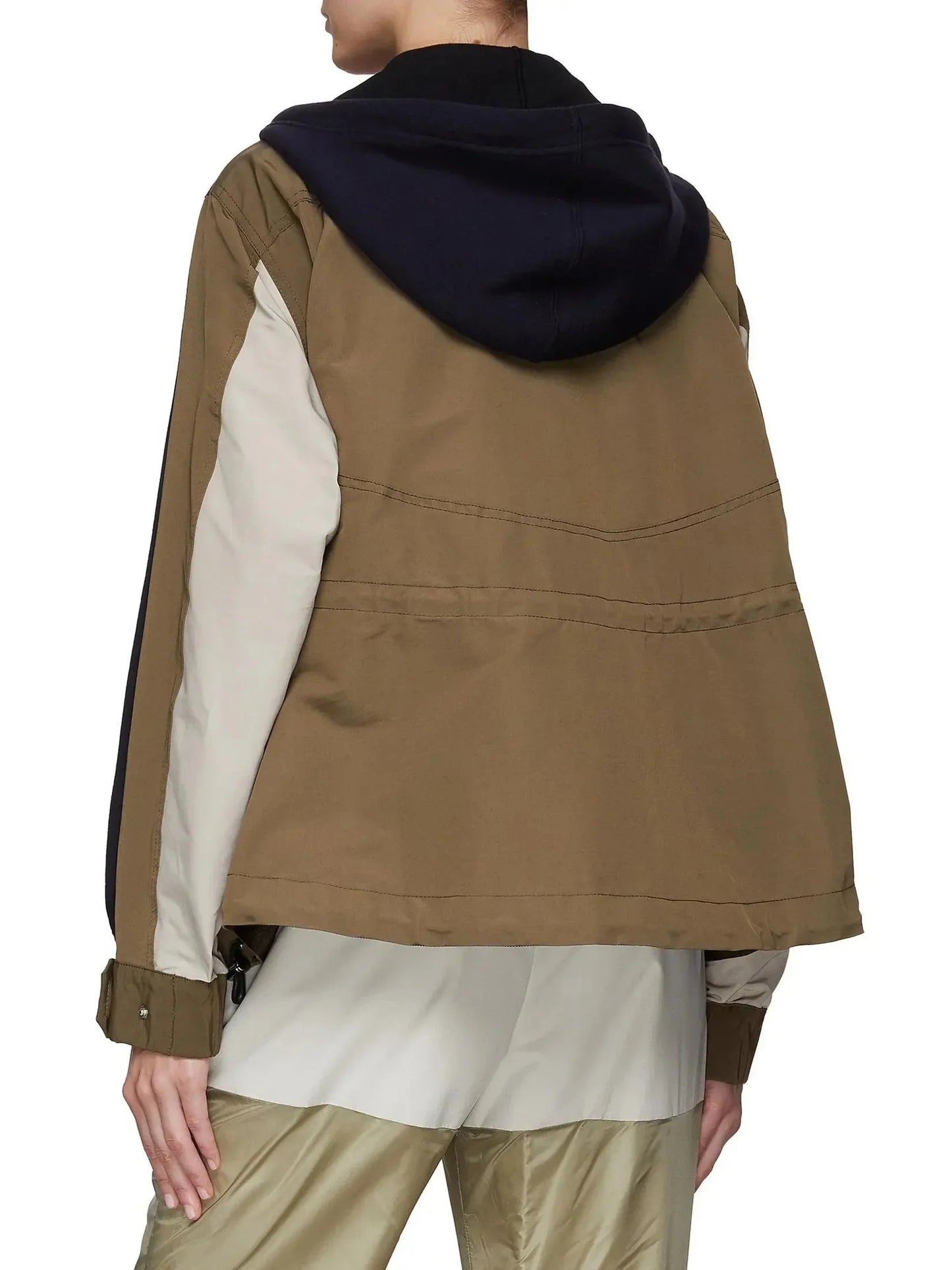 Sweatshirt & Grosgrain Hoodie in Navy and Khaki - Tops