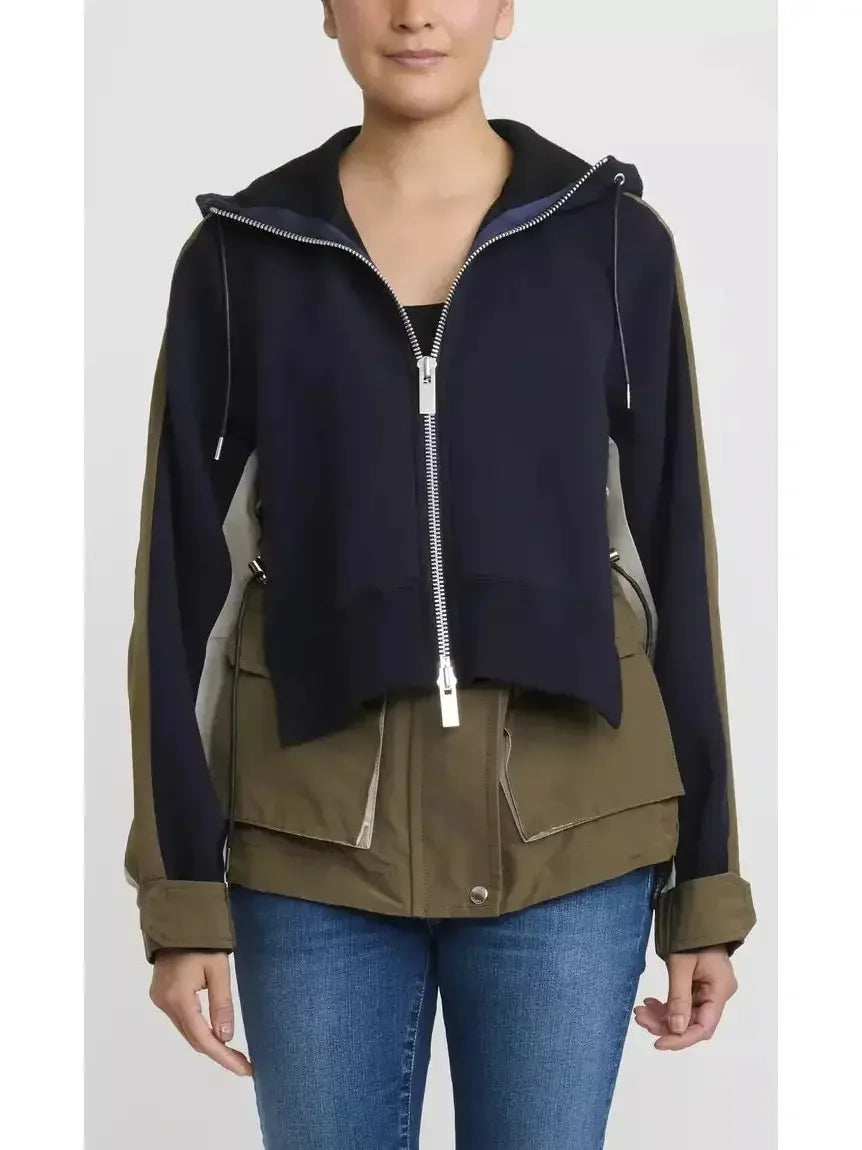Sweatshirt & Grosgrain Hoodie in Navy and Khaki - Tops