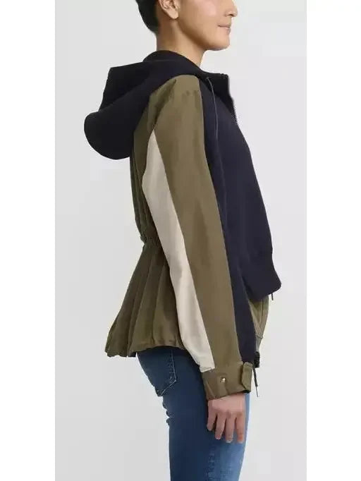 Sweatshirt & Grosgrain Hoodie in Navy and Khaki - Tops