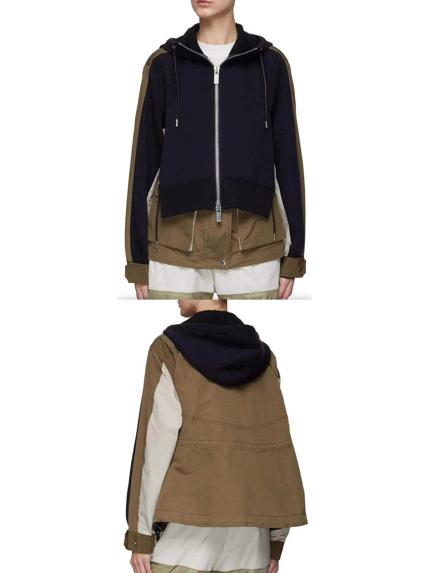 Sweatshirt & Grosgrain Hoodie in Navy and Khaki - s - Tops