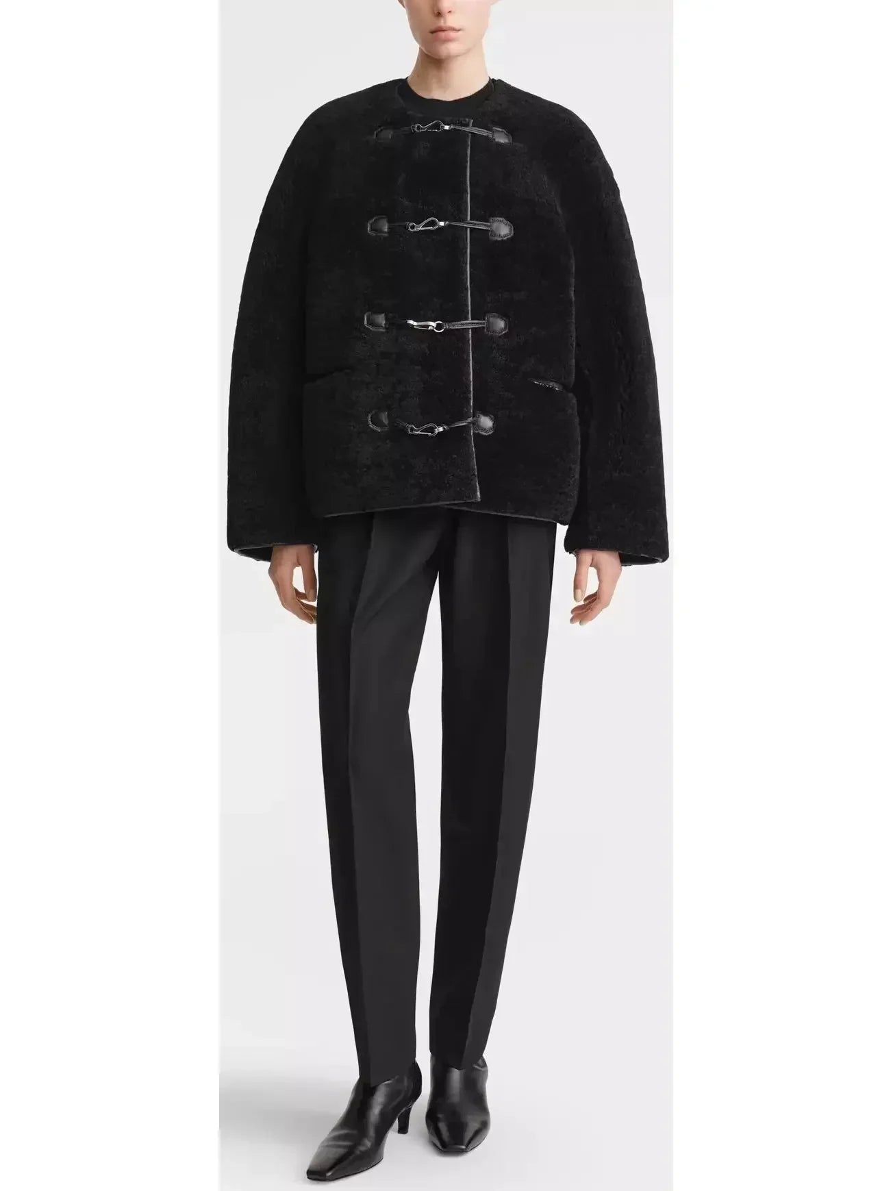 Teddy Shearling Clasp Jacket Black - Jackets