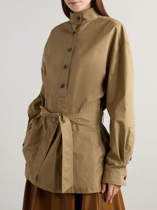 Tie-Belted Cotton-Poplin Half-Buttoned Shirt - Tops