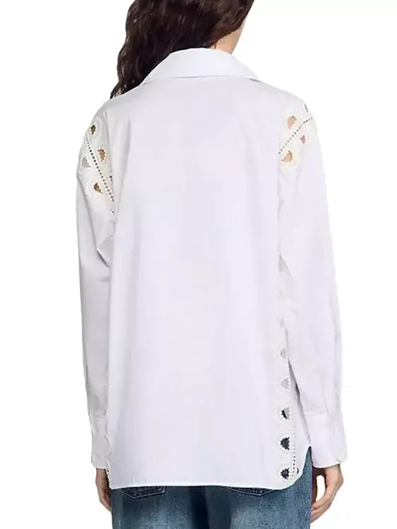 Tie-Front Cut-Out White Shirt - Tops